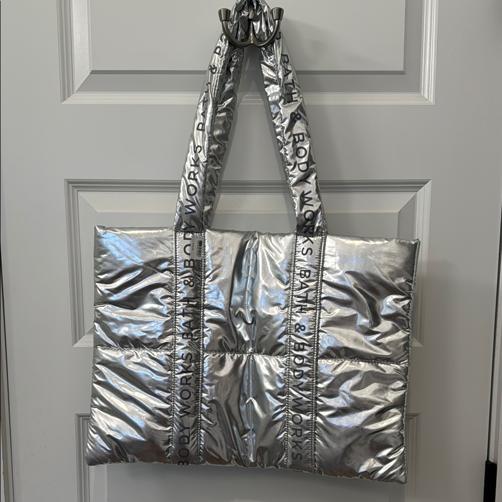 Bath & Body Works Silver Quilted Tote Bag